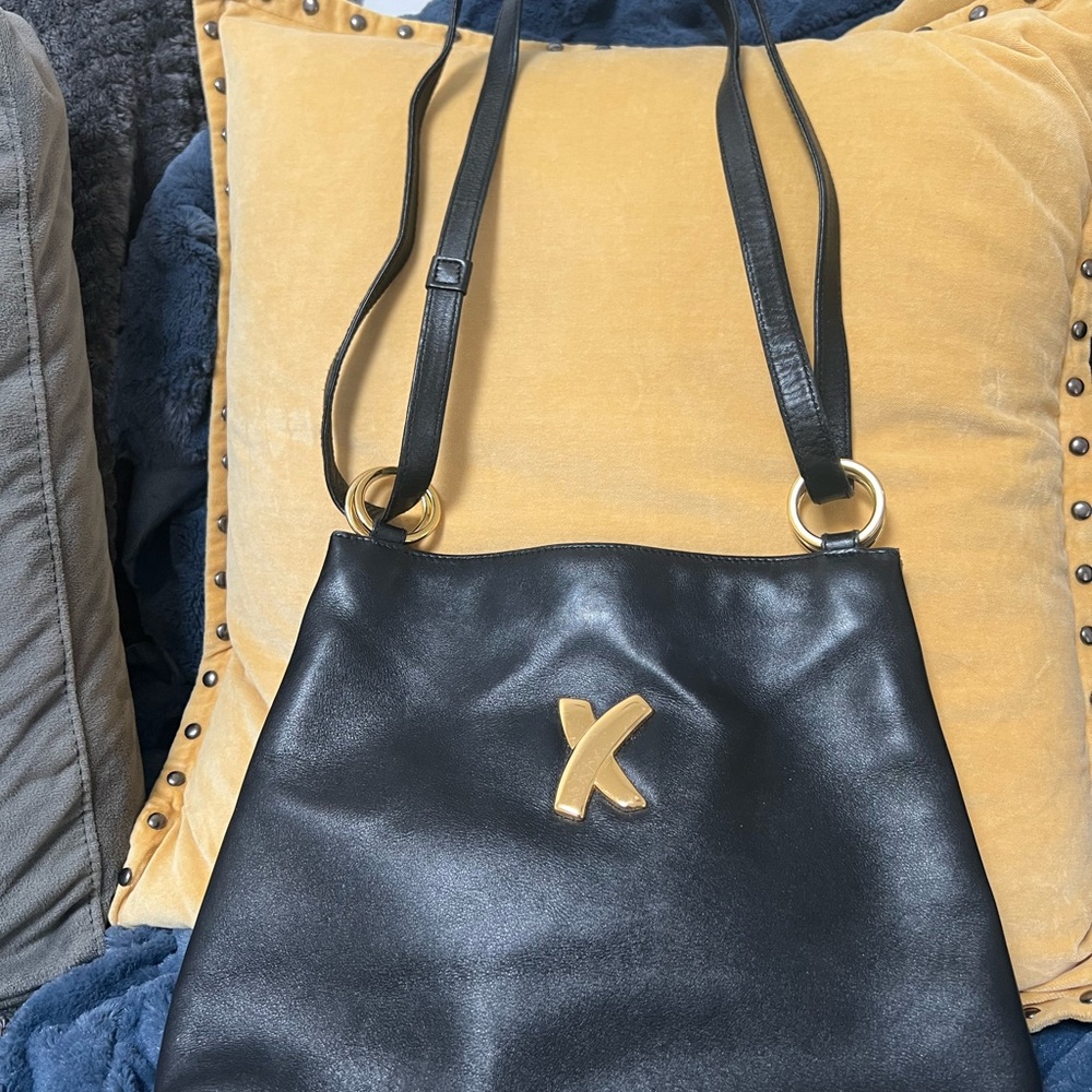 Black and Gold Minimalist Shoulder Bag with Adjustable Straps
